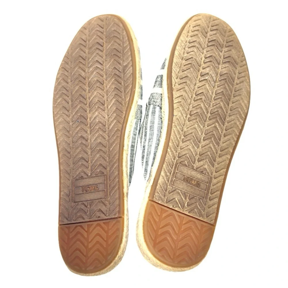 New TOMS Nova Espadrille Mules In Black Cabana Stripes Canvas Slip On Size 7.5